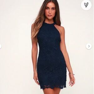Lulus navy blue lace mini dress
